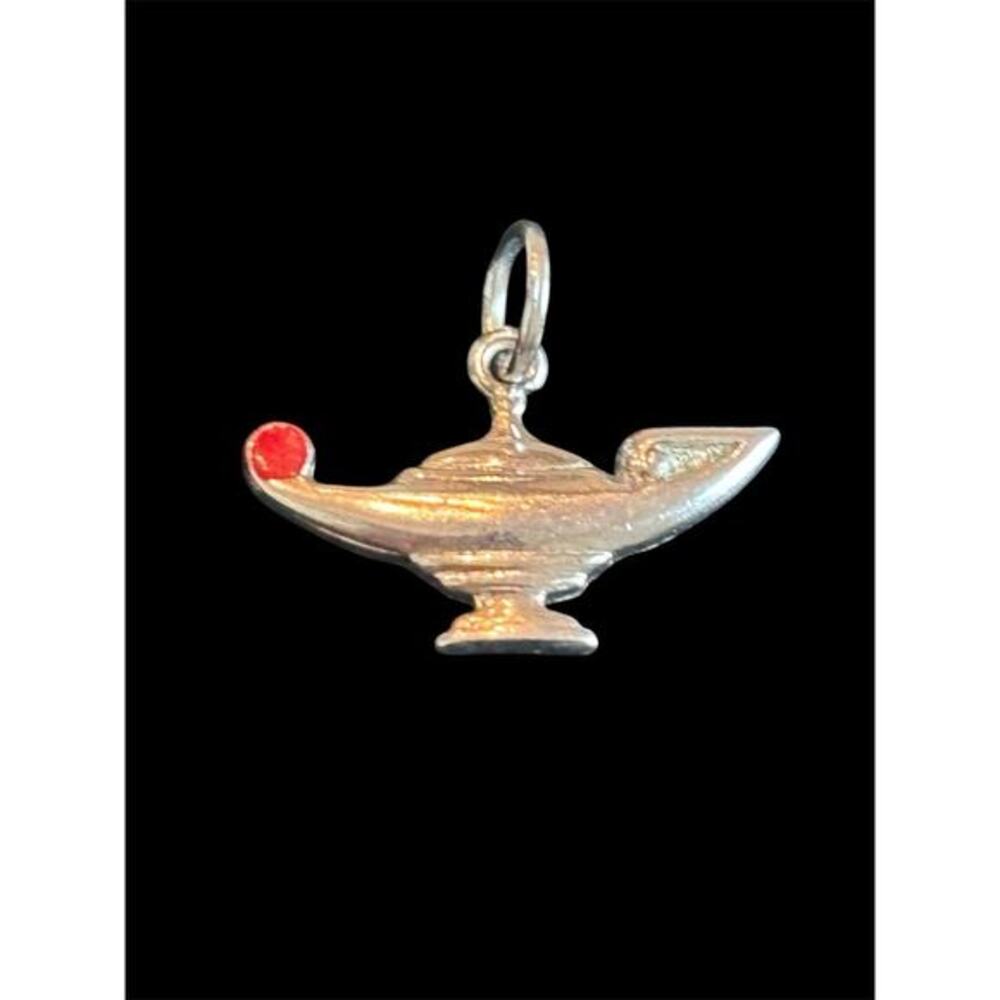 Vtg Sterling Silver Red Enamel Genie Aladdin Lamp Charm 925